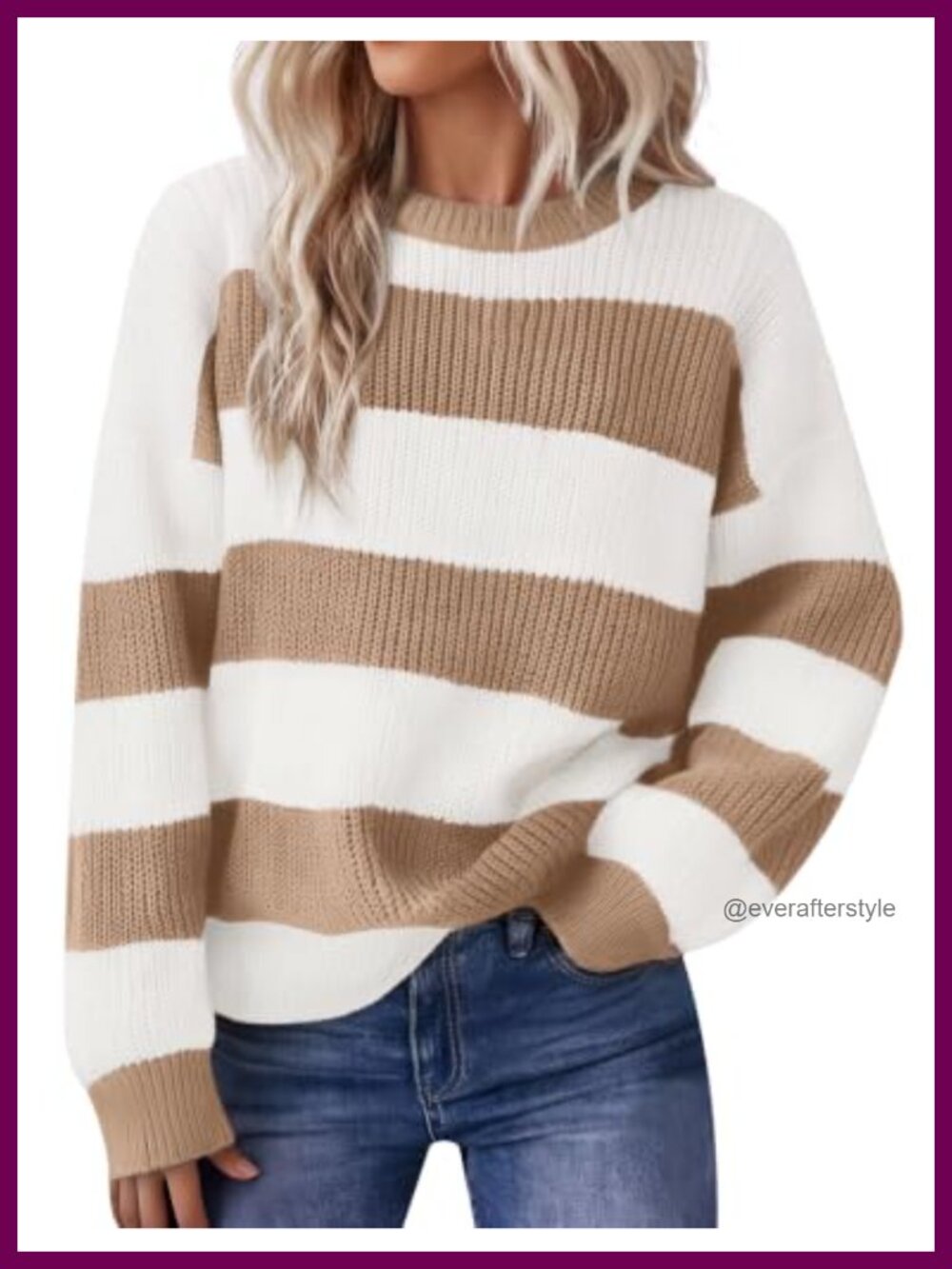 Womens Striped Sweater Color Block Pullover Knit Long Sleeve Crew Neck